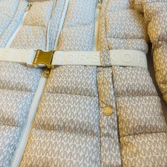 Michael Kors Monogrammed Puffer Jacket with Fur Hood - Picture 3 of 13